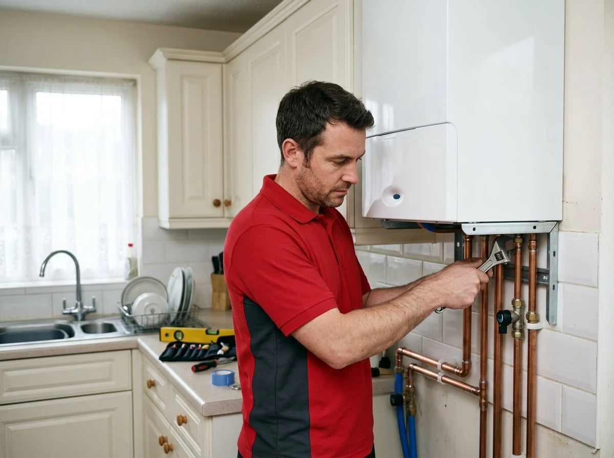 Kingston Plumbers 247 engineer installing a new combi boiler in Kingston upon Thames