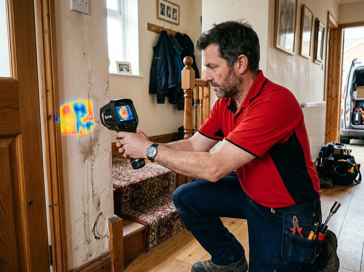 Kingston Plumbers 247 engineer using a thermal imaging camera for leak detection in Kingston upon Thames